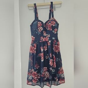 Navy Blue Bustier Floral Dress